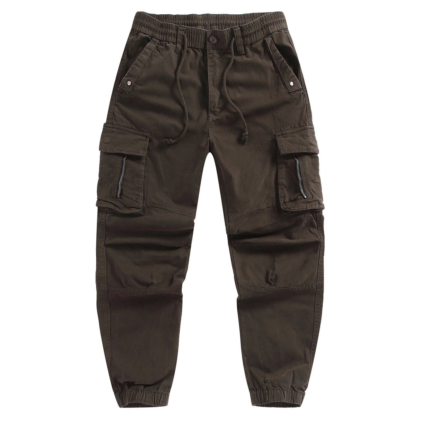 Men's Cotton Cargo Pants - Elastic Waist Multi-Pocket Joggers