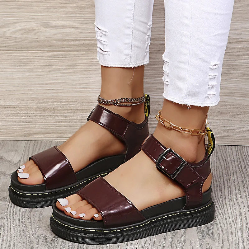 Women's Ankle Strap PU Thick-soled Soft Buckle Sandals