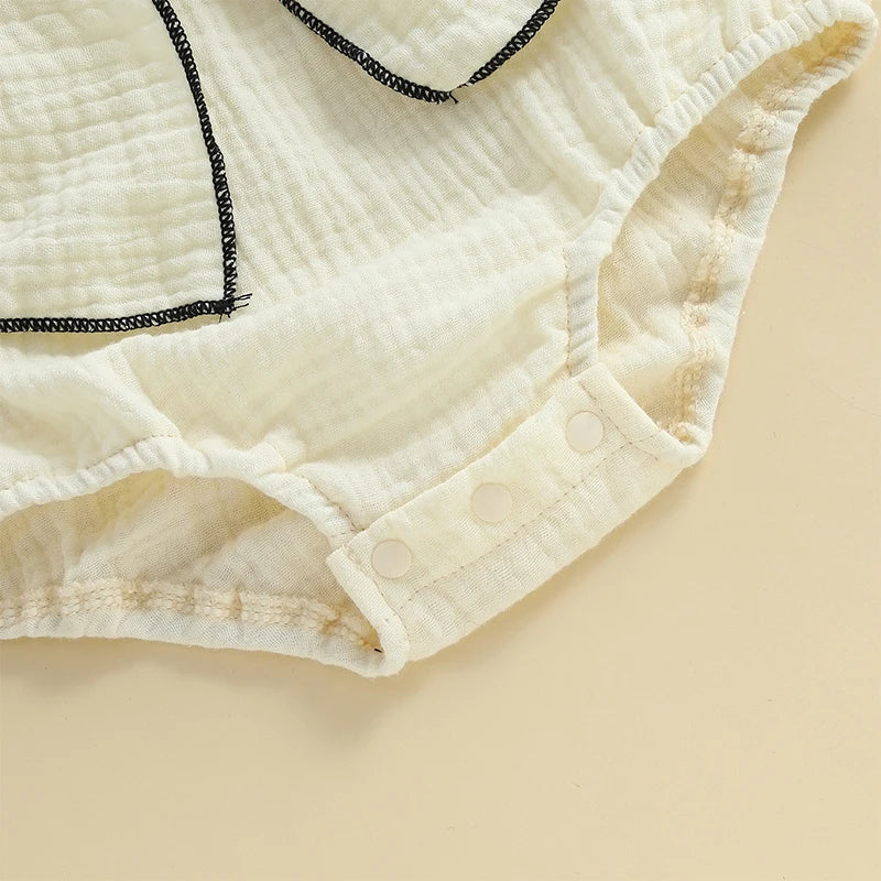 Baby Girls Bow Bubble Romper with Headband - Short Sleeve Ruffled Jumpsuit