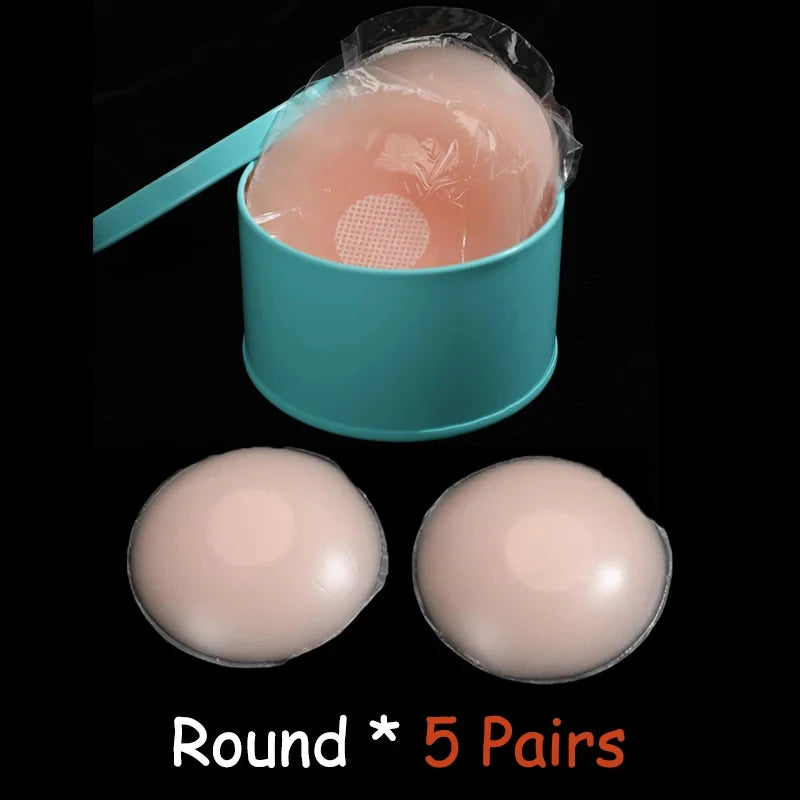 Invisible Push-Up Bra 5-Pairs Set - Self-Adhesive Backless Strapless Silicone Nipple Covers