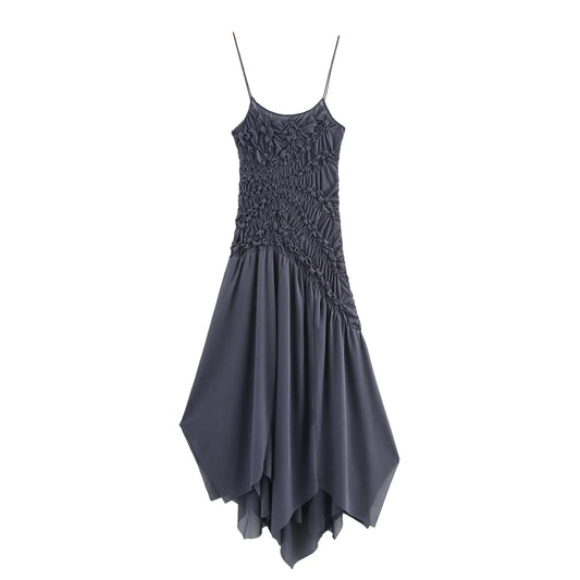 Women's Asymmetric Pleated Camisole Dress Long Skirt With A Cinched Waist