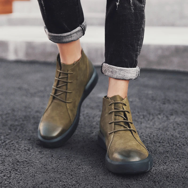 Men's Leather Ankle Boots - Lace-Up Work & Business Boots