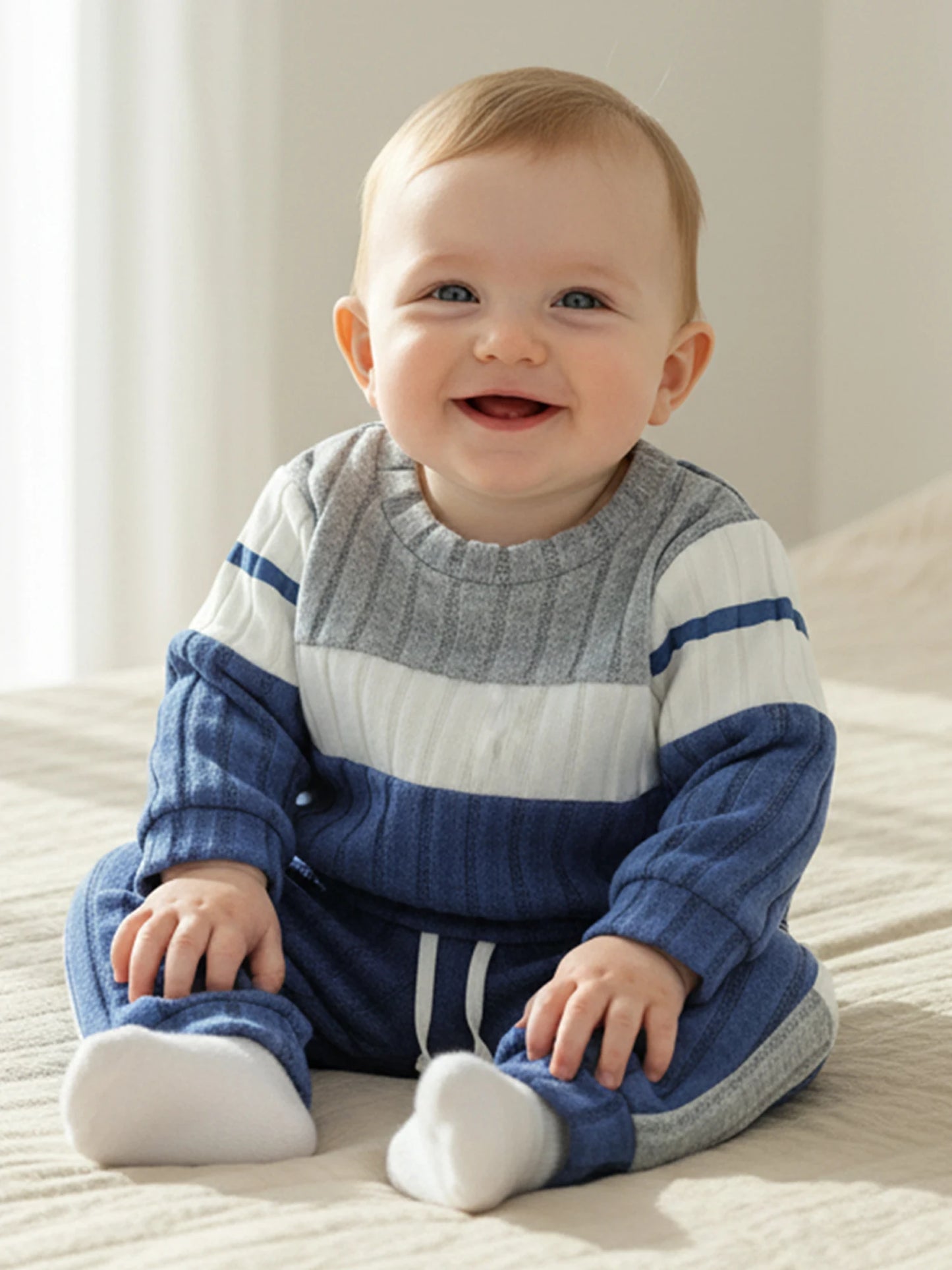 Baby Boys 2-Piece Outfit Set - Contrast Sweatshirt & Elastic Waist Pants