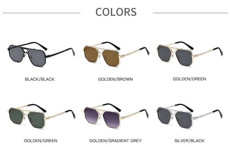 Unisex 1/2pcs Vintage Metal Double Bridges Square Sunglasses UV400