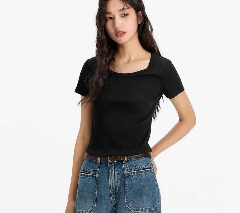 Cooling Fitted Short Sleeve Tee - Summer Round Neck Basic Top