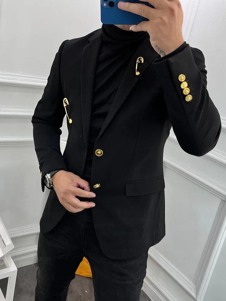 Men Slim Fit Blazer Single-Breasted Jacket