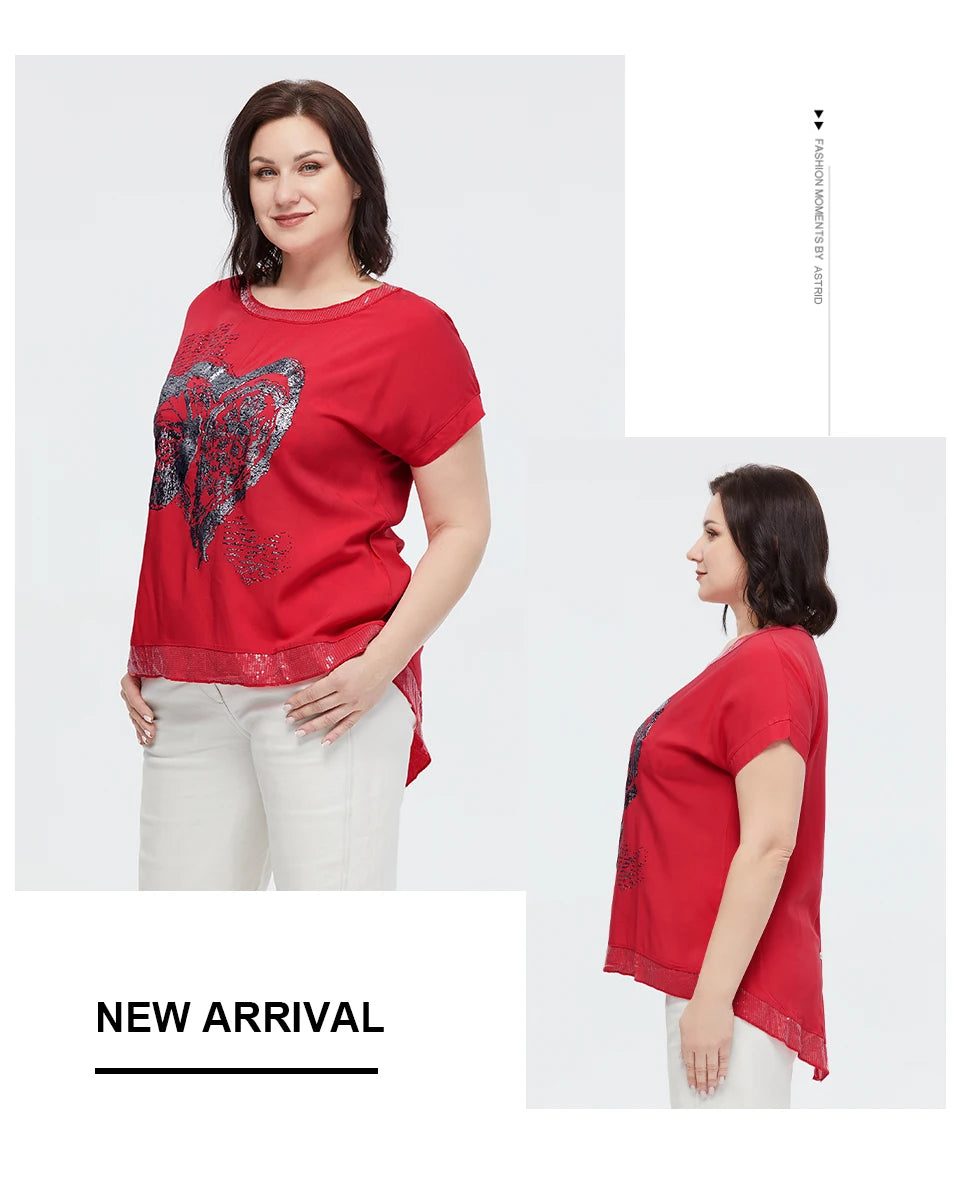 Women's Oversized Short Sleeve Sequin Print Cotton Top