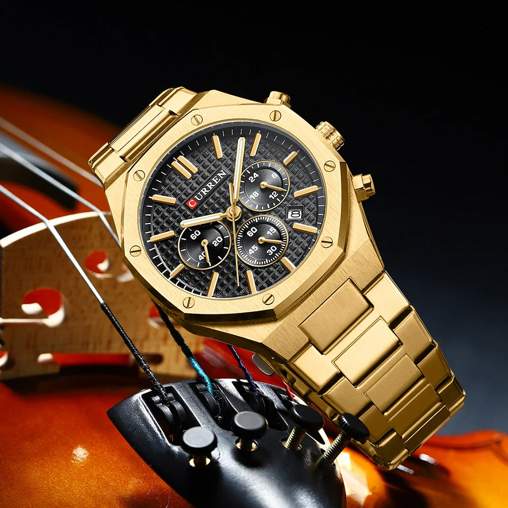 Luxury Gold Multifunction Quartz Watch - Luminous Sport Chronograph