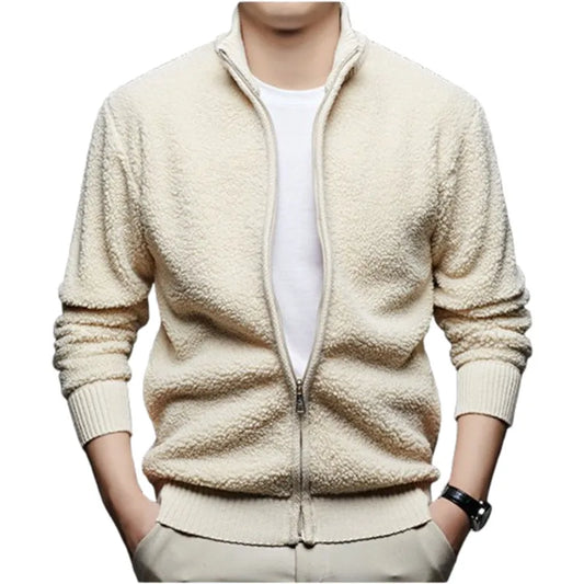 Men's Stand Collar Fleece Cardigan Jacket