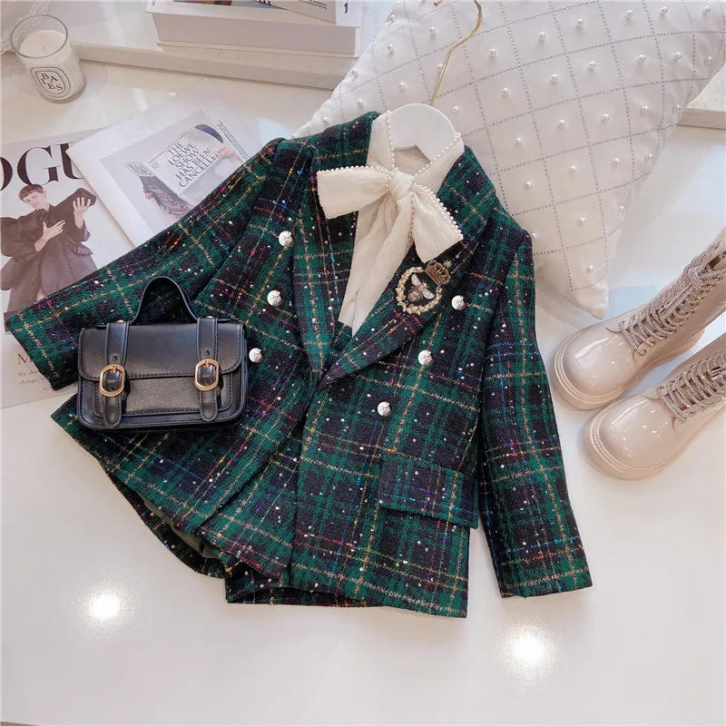 Girl's Two-piece Lapel Outfit Set