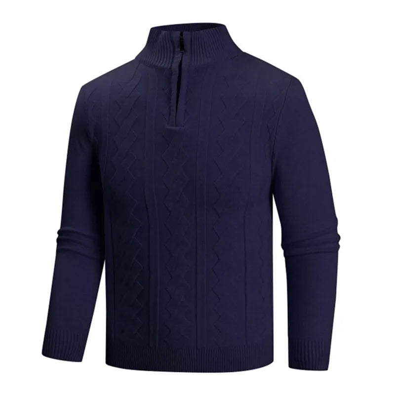 Solid Colour Half-Zip Stand Collar Knitted Sweater