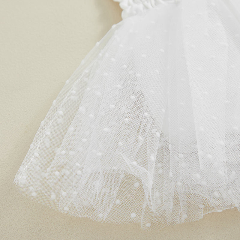 Baby Girls Princess Romper Dress Set - Sleeveless Dot Mesh Tulle with Hairband