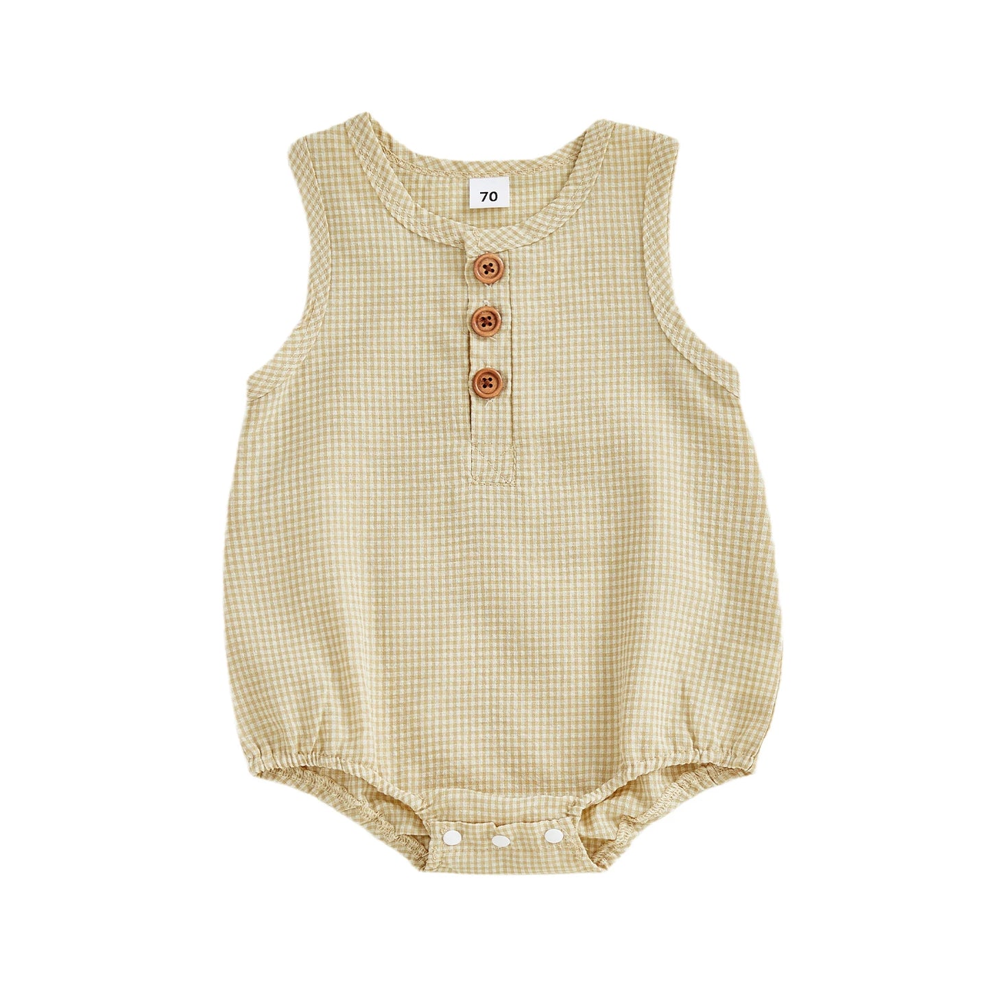 Baby Romper - Plaid Button-Down Sleeveless Jumpsuit (Unisex)