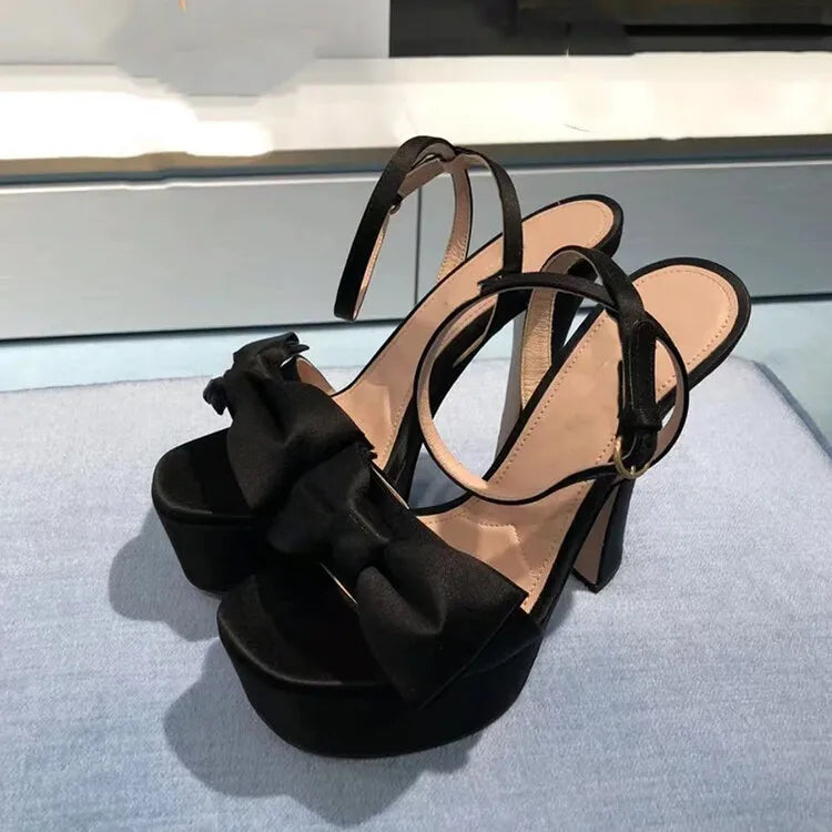 Women's Butterfly Rhinestone Thick Heel Sandals - Open Toe Party Shoes