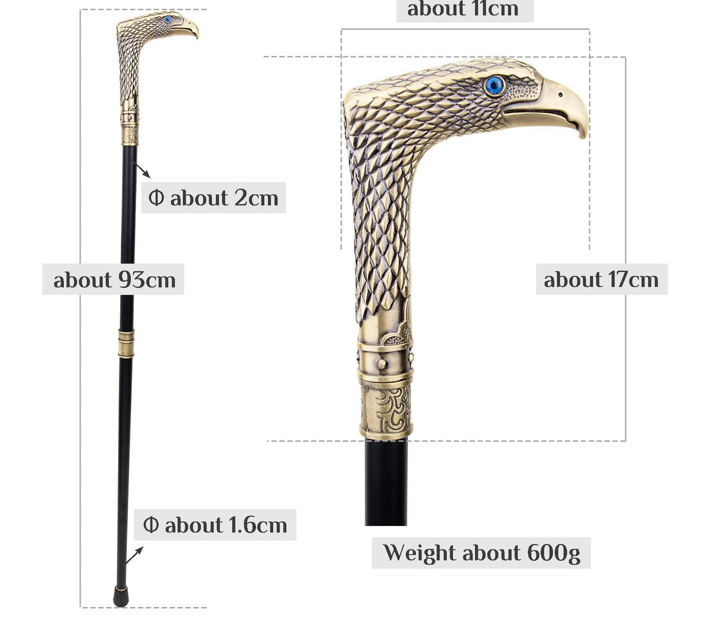 Coppery Blue Eye Eagle Fashion Walking Cane 93cm