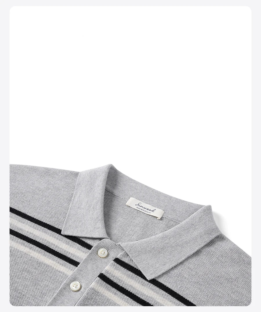 Men's Oversized Soft Knitted Polo Shirt - Striped Design Plus Size