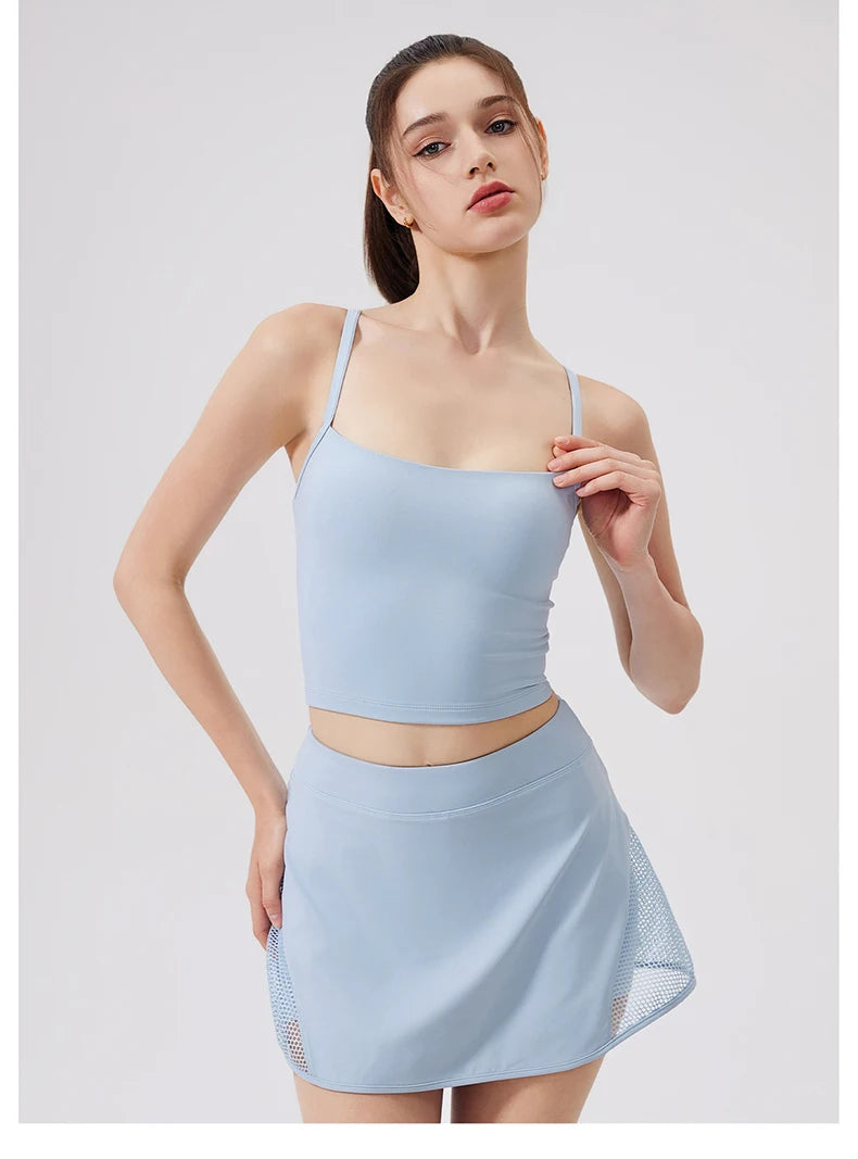 Women's Two-Piece Fitness Set with Golf Skort - Summer Tennis & Yoga Activewear