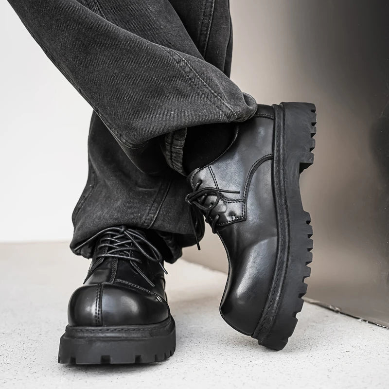 Men's Platform Derby Shoes - Genuine Leather Business Casual