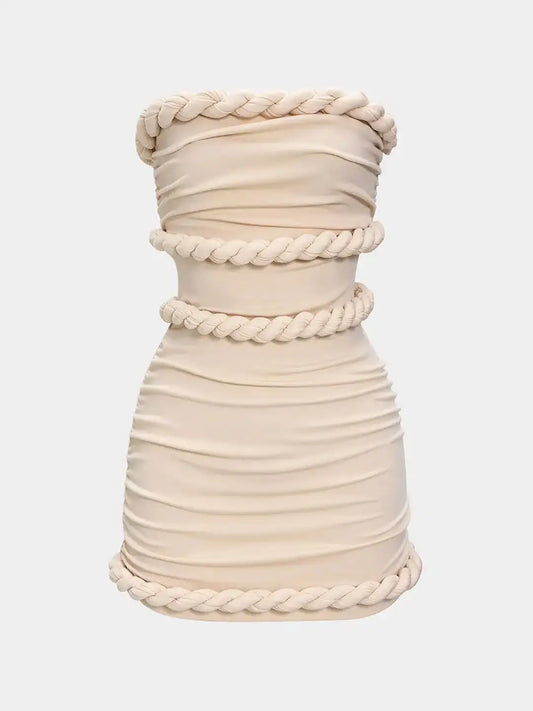 Women's Twist Knot Strapless Mini Dress - White Bandage Summer Party Dress