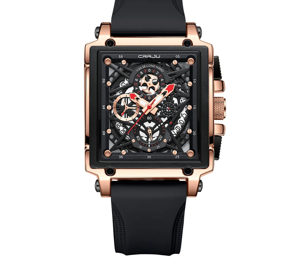 Men's Sports Watch - Large Dial Rectangular Design with Chronograph & Auto Date