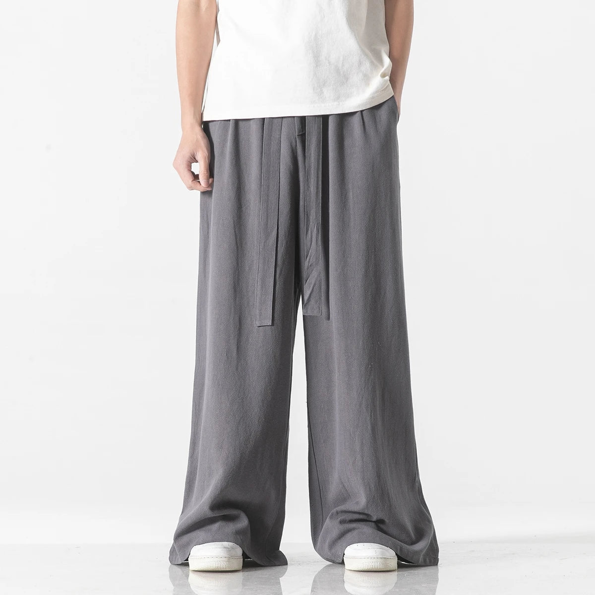 Men's Cotton Linen Harem Wide Leg Pants Trousers