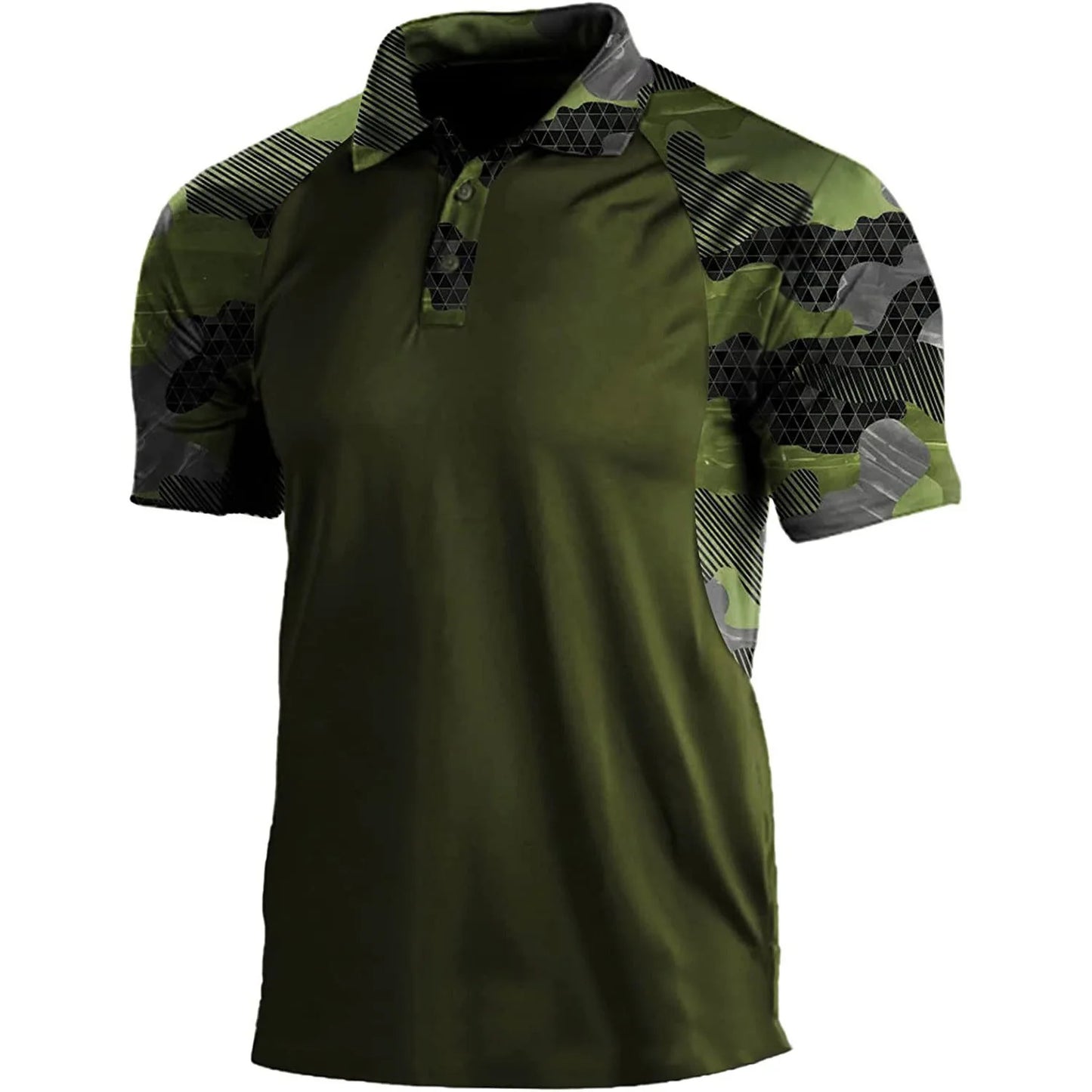Men's Camouflage Patchwork Polo Shirt - Breathable Sports Top