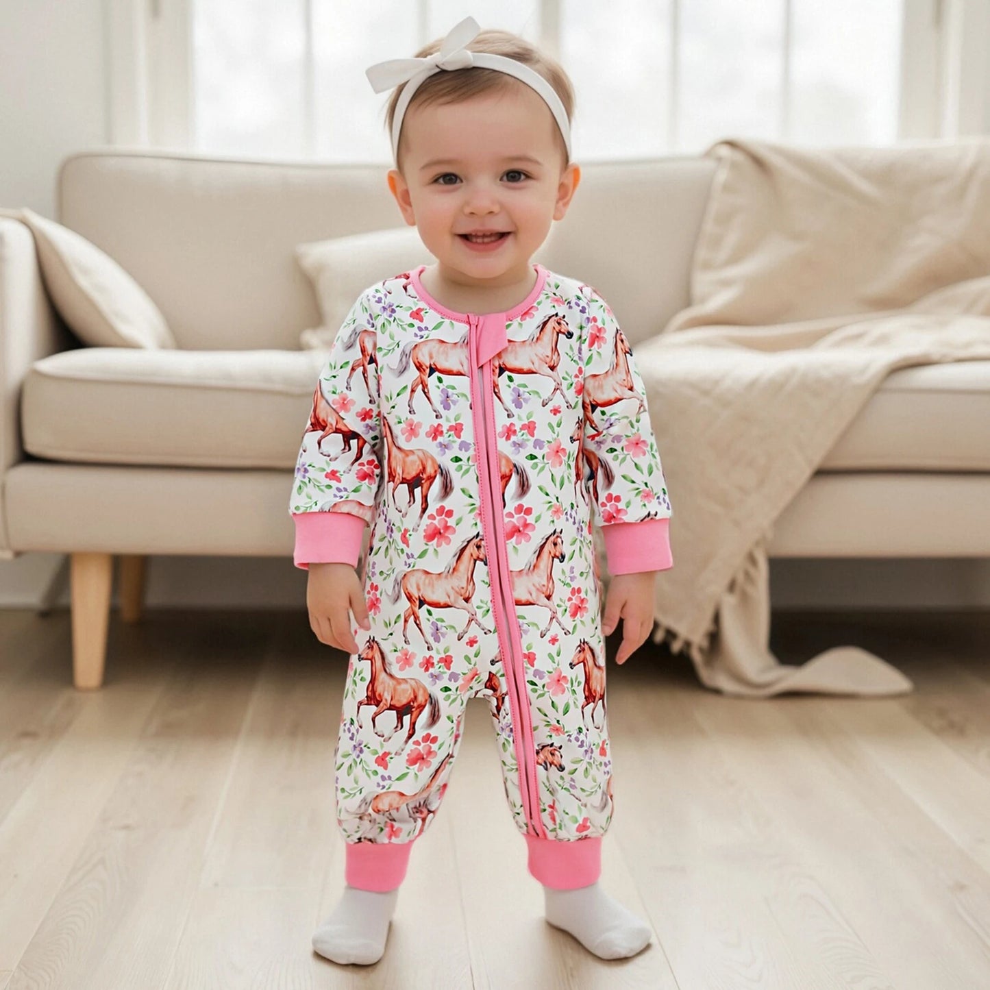 Baby Animal Print Romper - Long Sleeve Zipper Jumpsuit for Autumn Winter (0-18M)