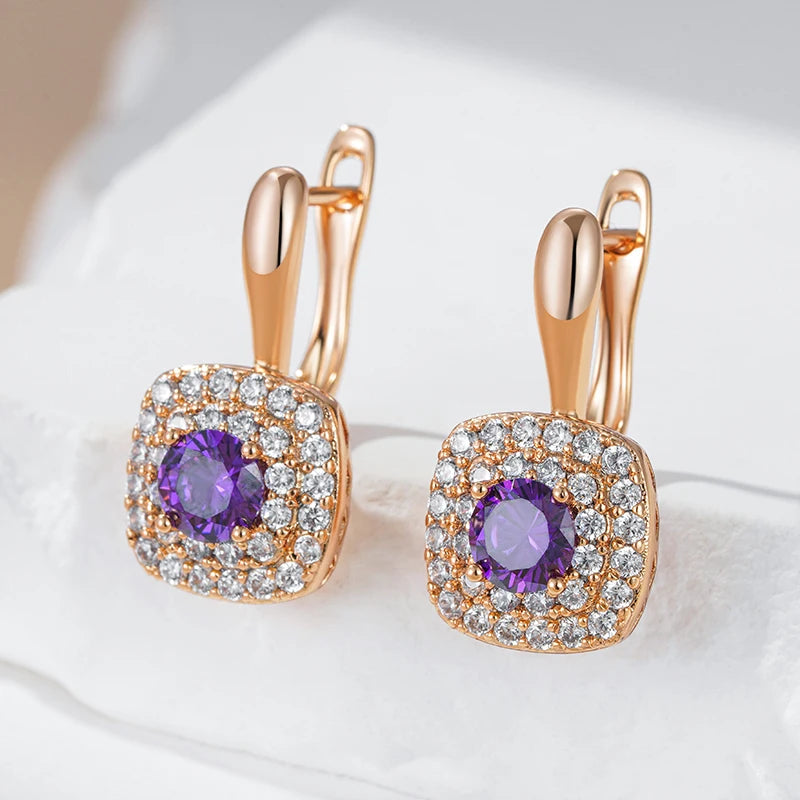 Women Purple Natural Zircon Drop Earrings