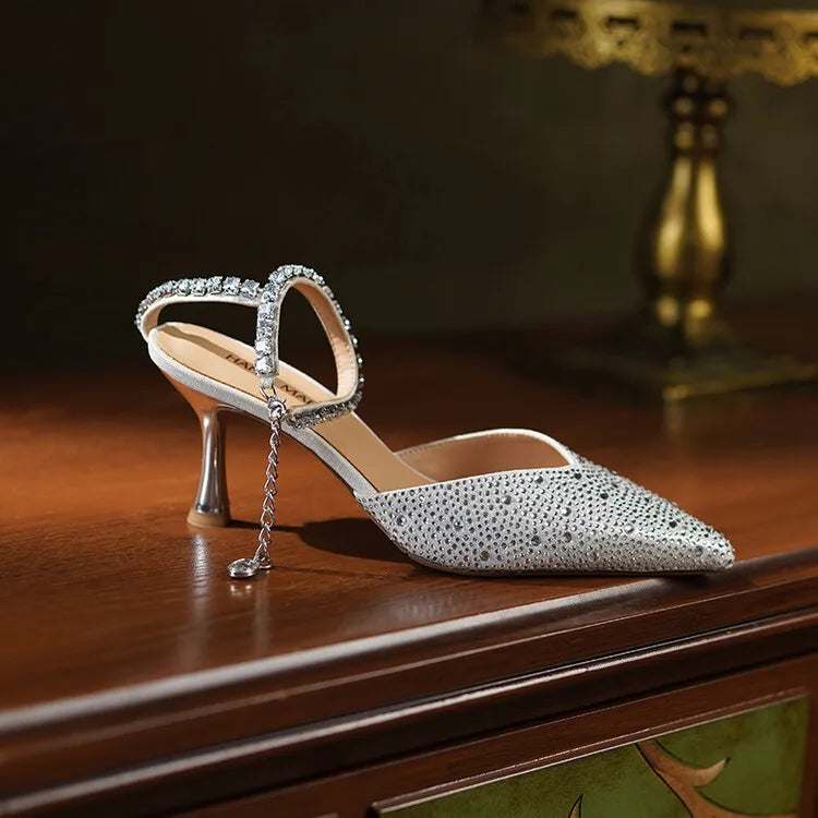 Women's Pointed Toe Rhinestone Wedding Sandals - Bowknot Pendant Pumps