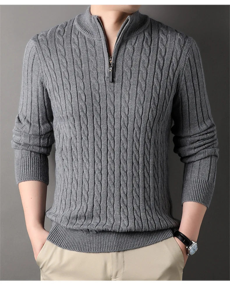 Men's Thick Mock Neck Pullover Half Zipper Knitted Warm Sweater