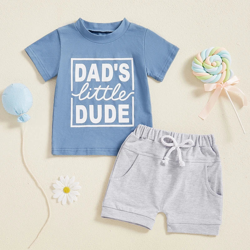 0-3Y Infant Baby Boys Summer Clothes Sets Short Sleeve O Neck Letter Print Tops and Solid Color Shorts Sets