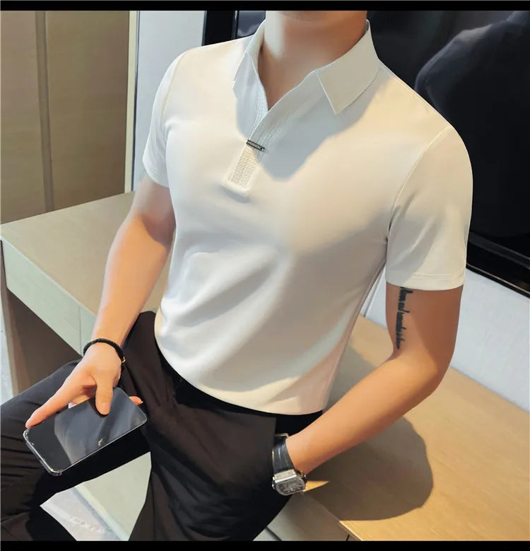Men's Summer Slim Fit Casual Short Sleeve Style Turn Down Collar Polo Shirt