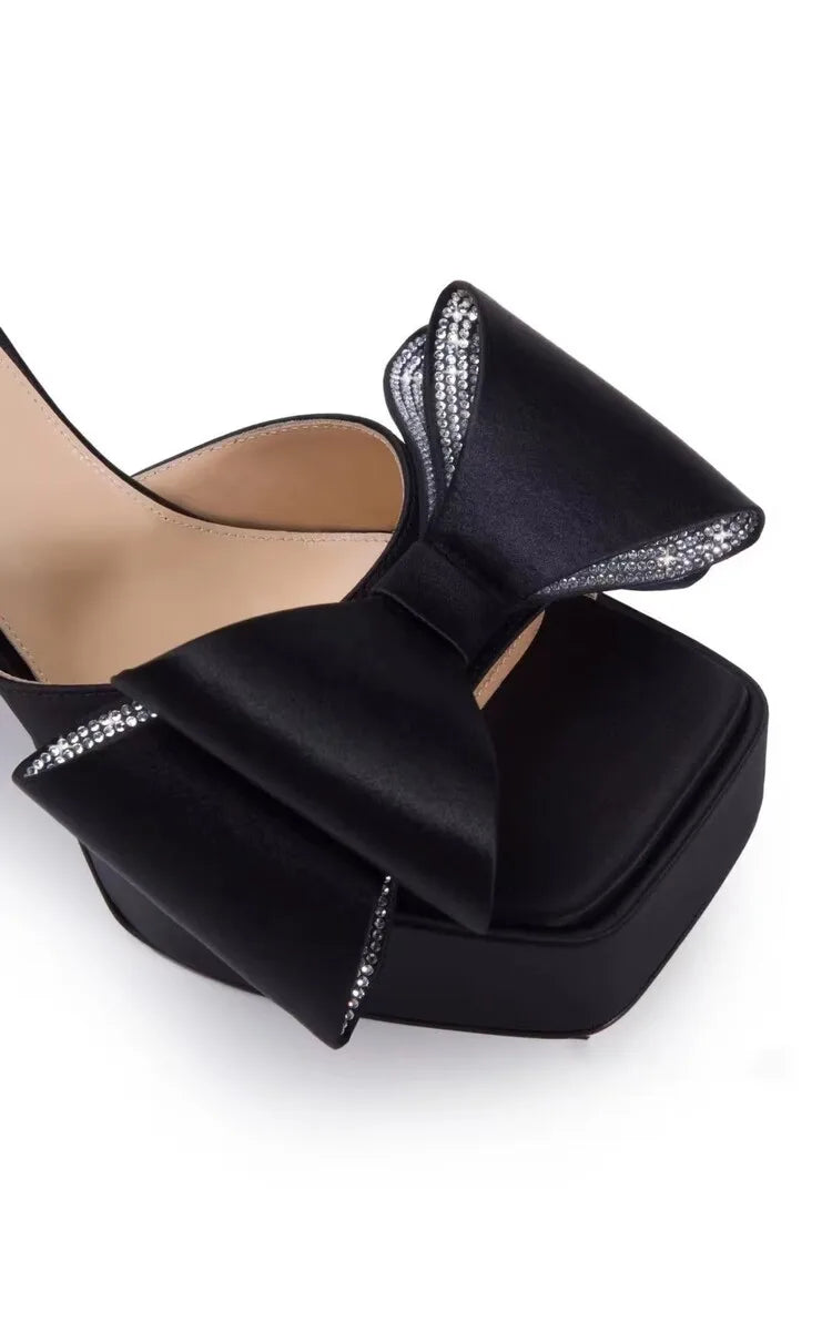 Women's Butterfly Rhinestone Thick Heel Sandals - Open Toe Party Shoes