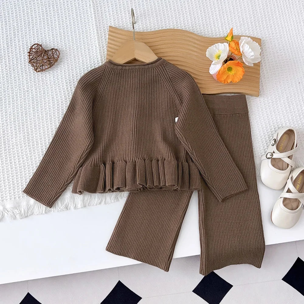 Christmas Red Teddy Bear Knitted Sweater and Pants Set - Girls Winter Outfit