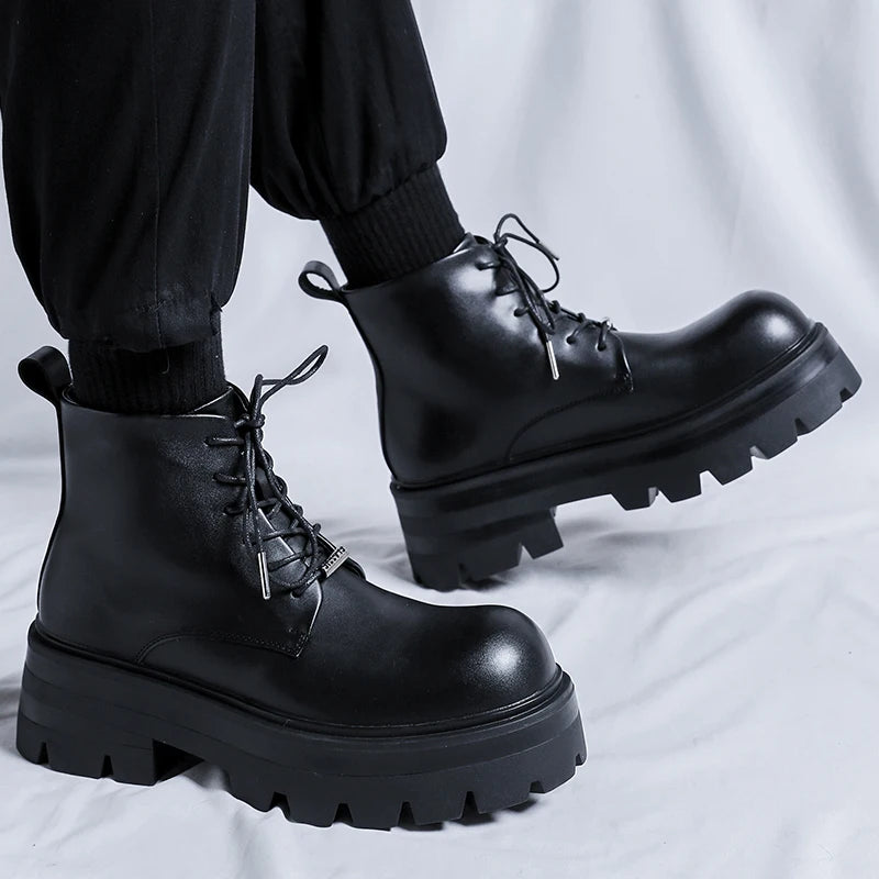 Men's Casual Platform Lace Up Chunky Platform Ankle Boots