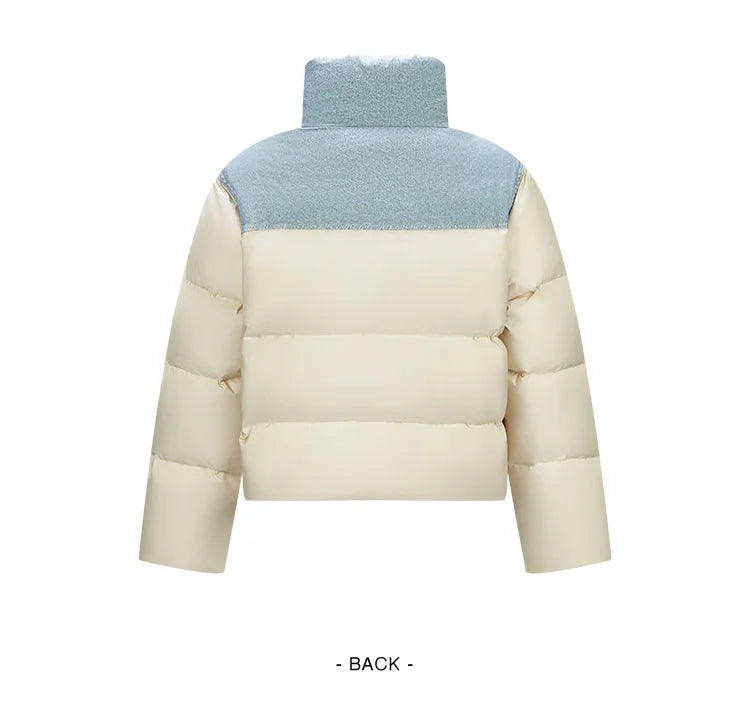Down Jacket Women Waterproof Patchwork Oversize Stand Collar Winter Trendy Coat