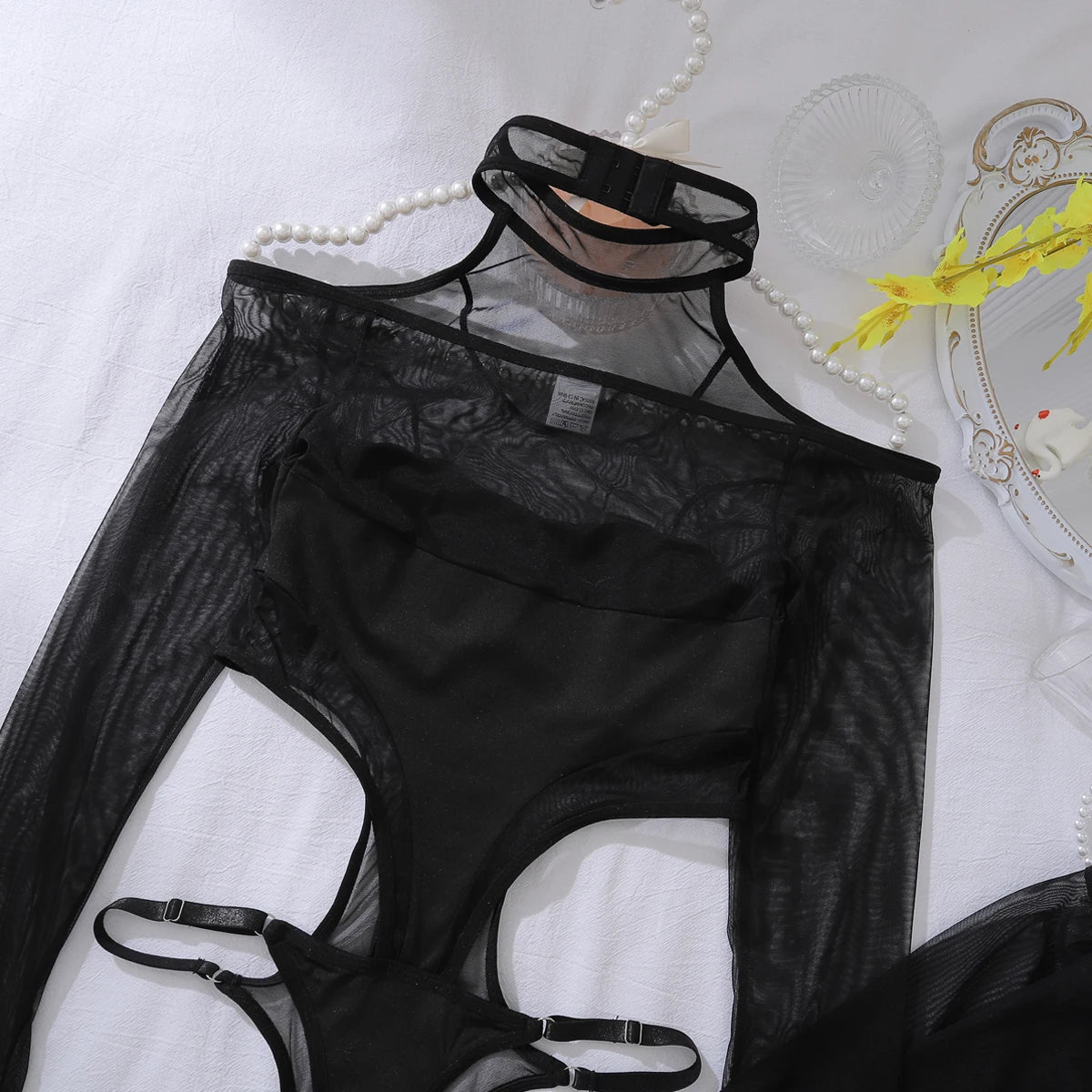 Women's Lingerie Bodysuit Off Shoulder Top Crotchless Bodysuit Lingerie