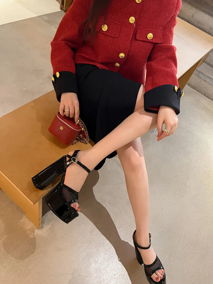 Women's Butterfly Rhinestone Thick Heel Sandals - Open Toe Party Shoes