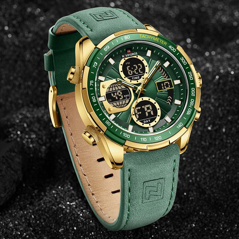 Men's Leather Military Sport Waterproof Watch - Chronograph Quartz Wristwatch