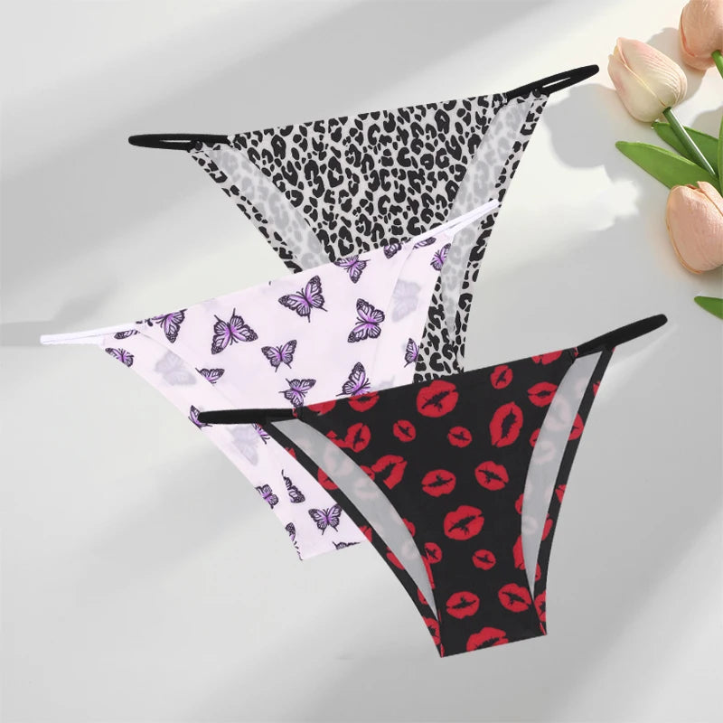 Women's Seamless Silk Underwear 3-Piece Set - Leopard Print Low-Waist Briefs