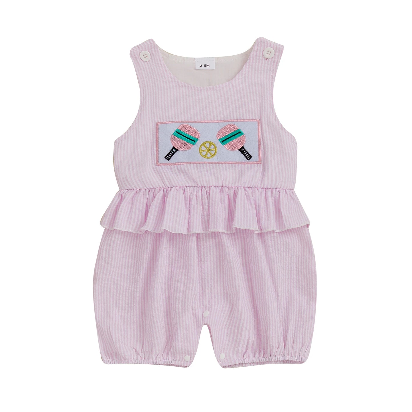Striped Sleeveless Romper with Cartoon Embroidery - Baby & Toddler