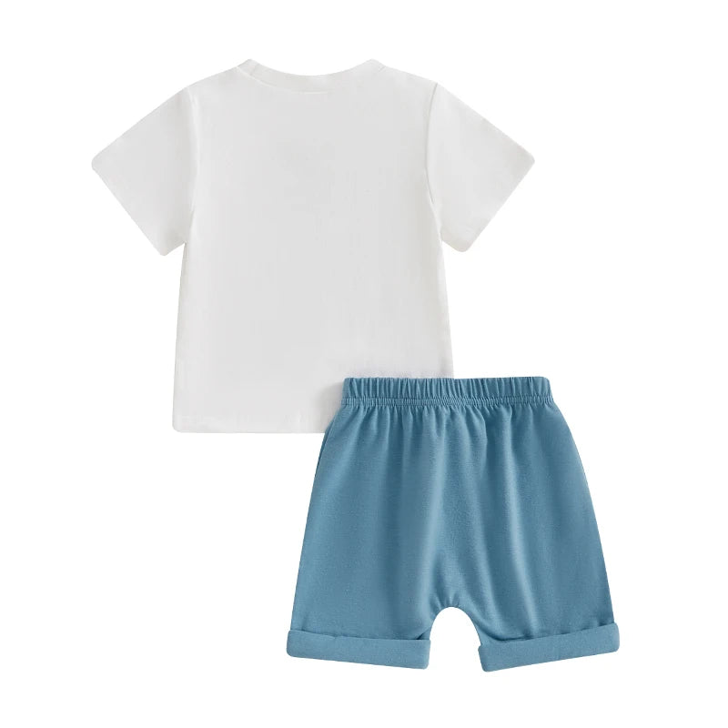 Baby Boys Summer Outfit Set - Cartoon Letter Print T-Shirt & Elastic Waist Shorts (0-3Y)