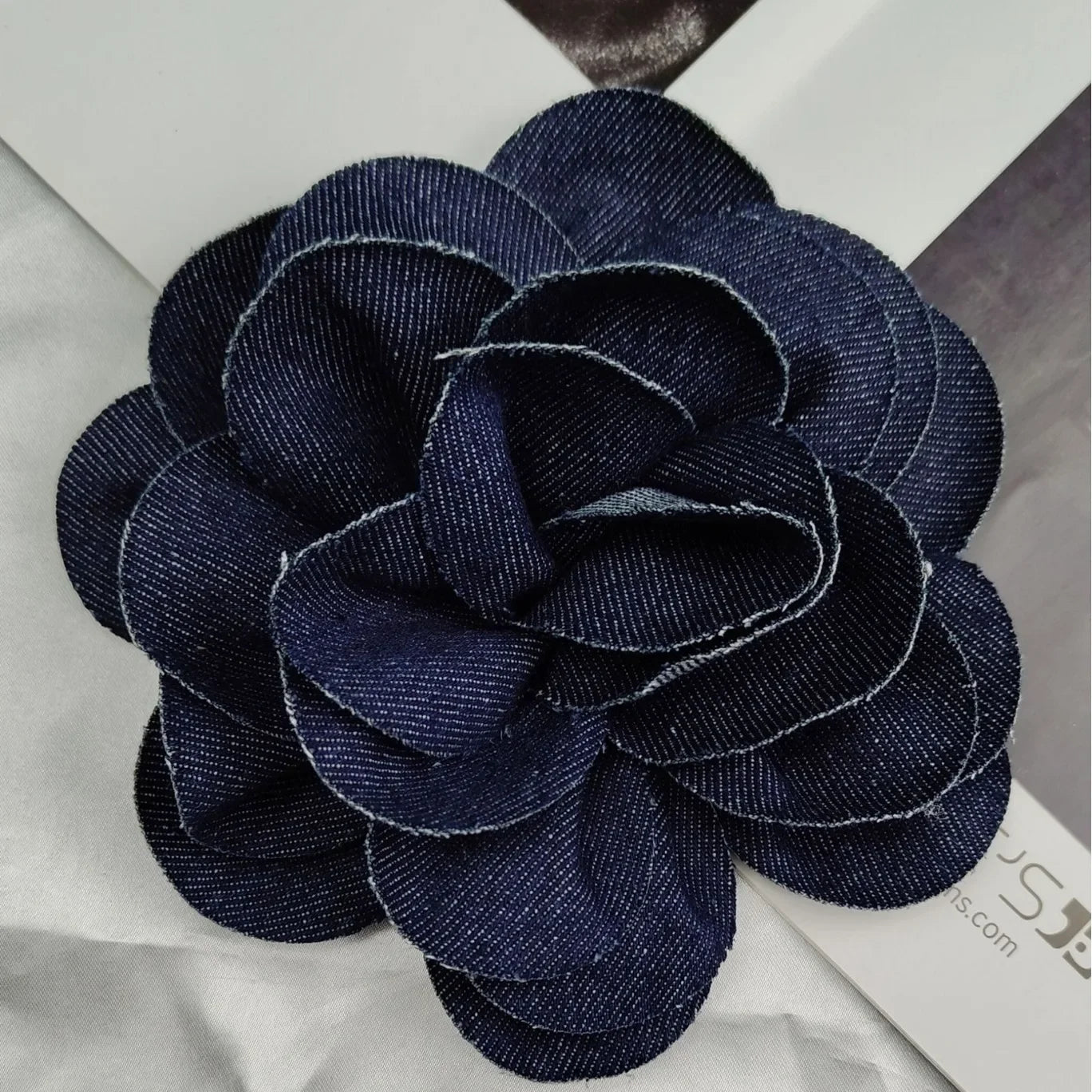 Handmade Denim Rose Flower Brooch - 15cm Fashion Corsage Lapel Pin