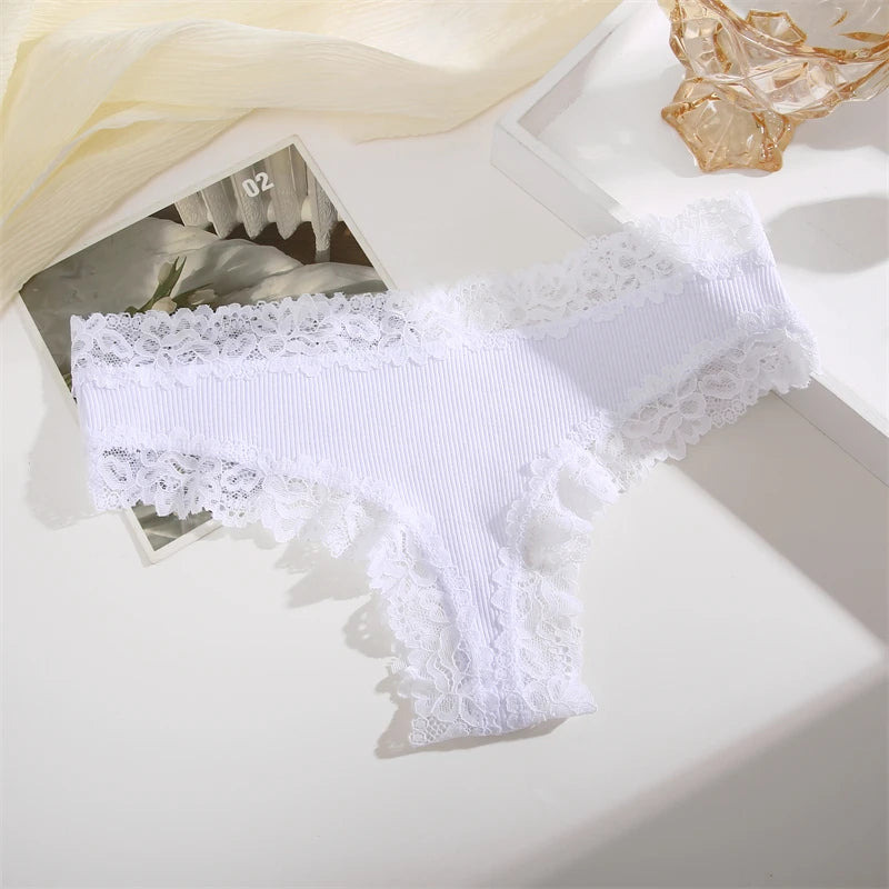 5PCS Women Cotton Lace Underwear Low Waist Briefs Breathable G-String Lingerie