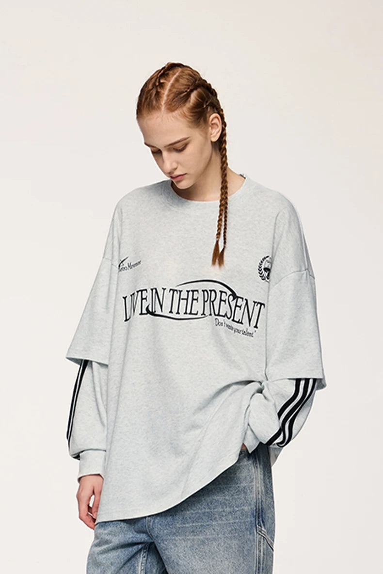 Unisex Retro Double Layer Streetwear Hip Hop Oversized Long Sleeve Sportswear T-Shirt