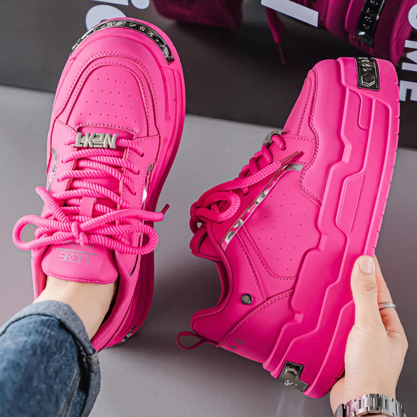 Men's Platform Sneakers - Metal Detail Sports Trainers