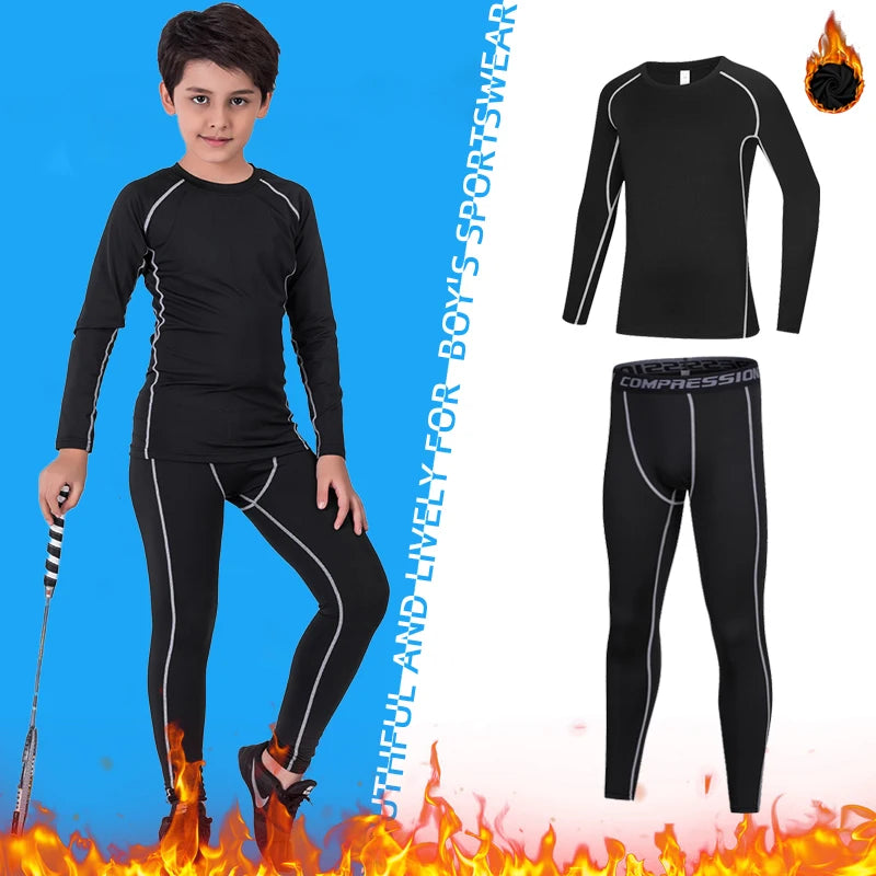 Kids Boy's Fitness Tracksuits Youth Warm Pants Top Underwear Tight Sports Compression Running Basketball Sportswear