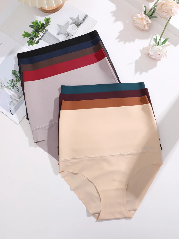 Women's 2Pcs High Waist Underwear Seamless Tummy Control Comfortable Solid Briefs Sports Soft Bodysuit Shapewear