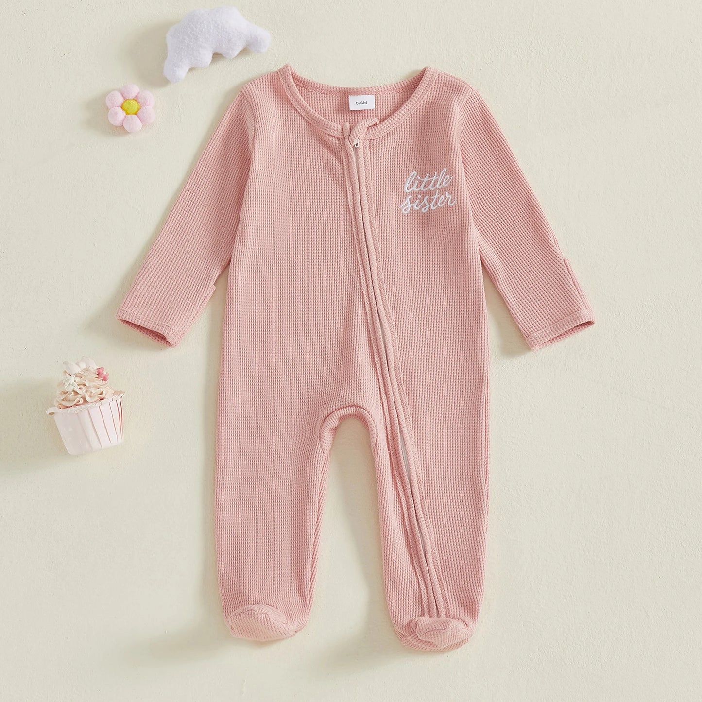 Baby Footed Romper - Long Sleeve Letter Embroidery Jumpsuit (0-12M)