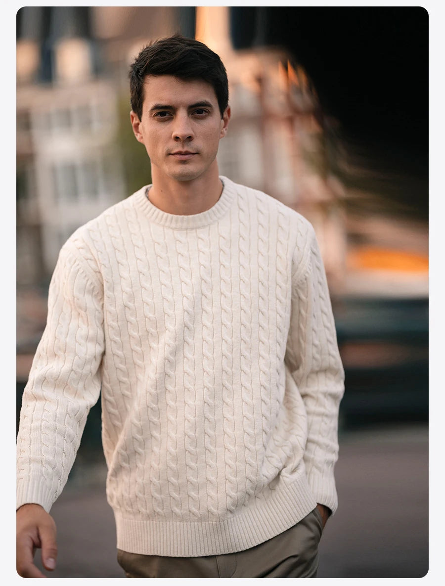 Men's Autumn Winter  Oversized Cable Knit Long Sleeve Knitted Casual Vintage Pullover Sweater